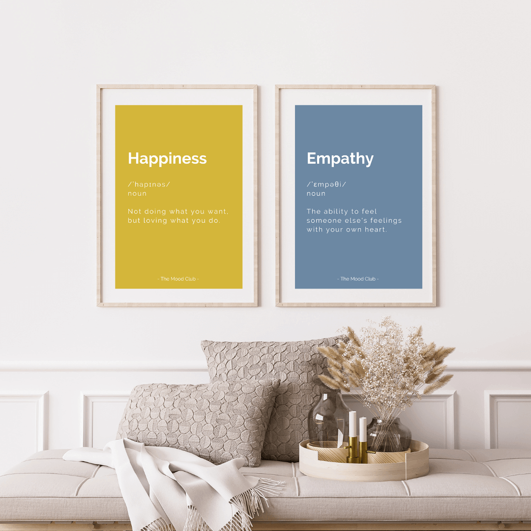 happiness definition yellow poster - inspirational wall art print by The Mood Club